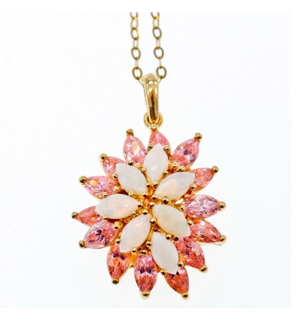 925 Sterling Silver Gold Plated Opal & Morganite Chain With Pendant